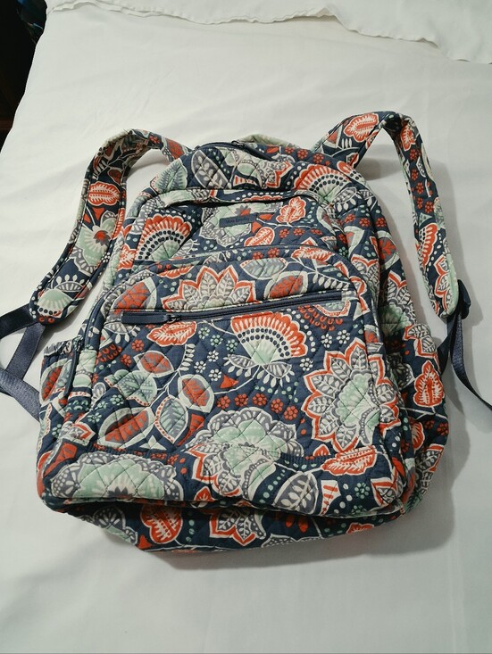 Vera Bradley Handbags - Vera Bradley Navy Quilted Floral Backpack with Coral & Mint Accents